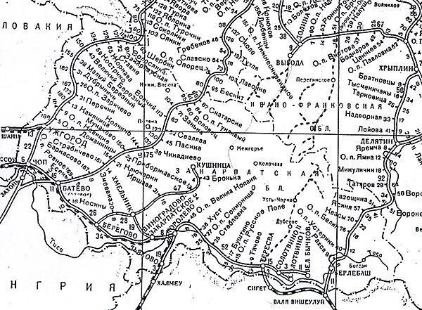 Mapa �eleznic Zakarpatsk� Ukrajiny